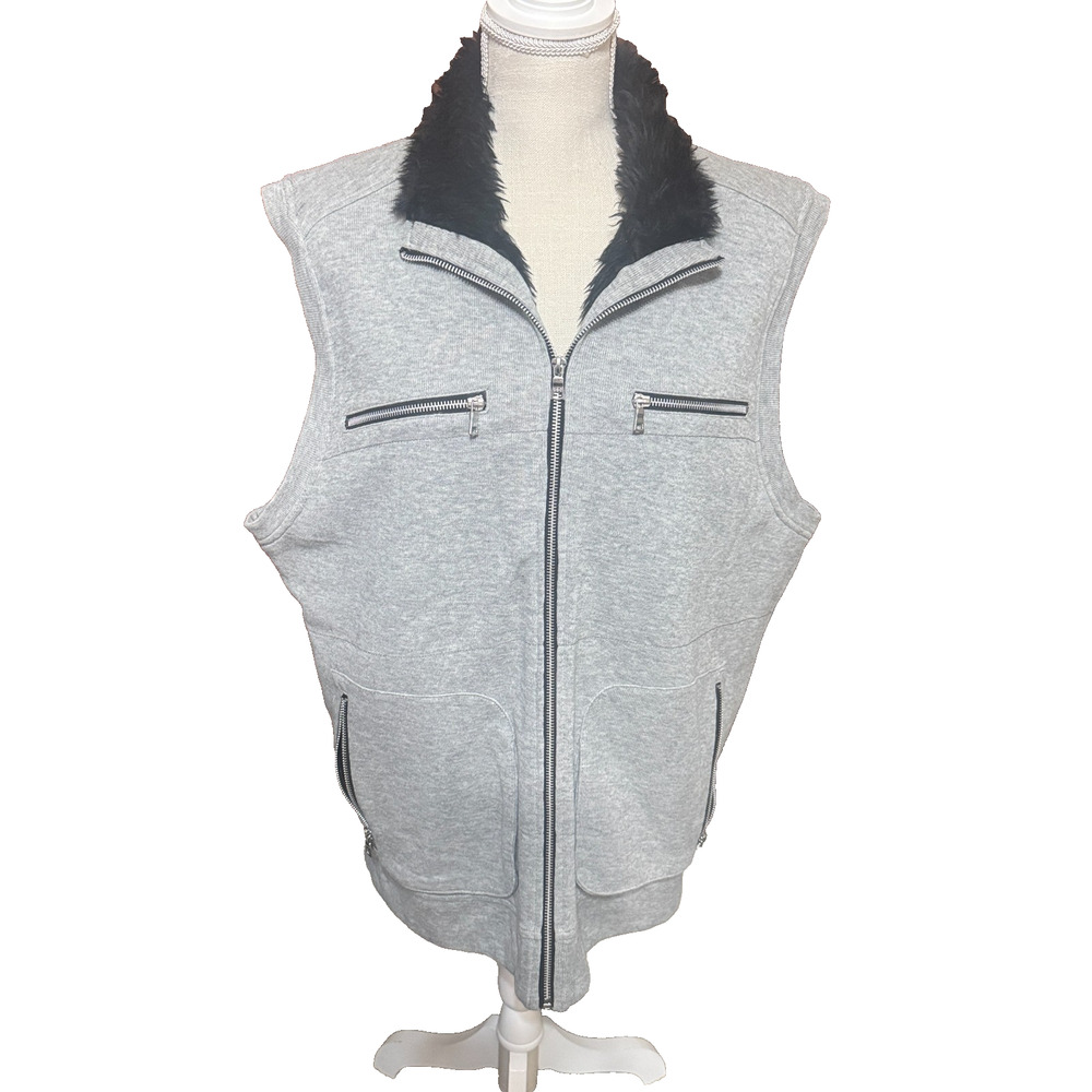 INC International Concepts Grey full zip vest Faux Fur lined Womens sz XL